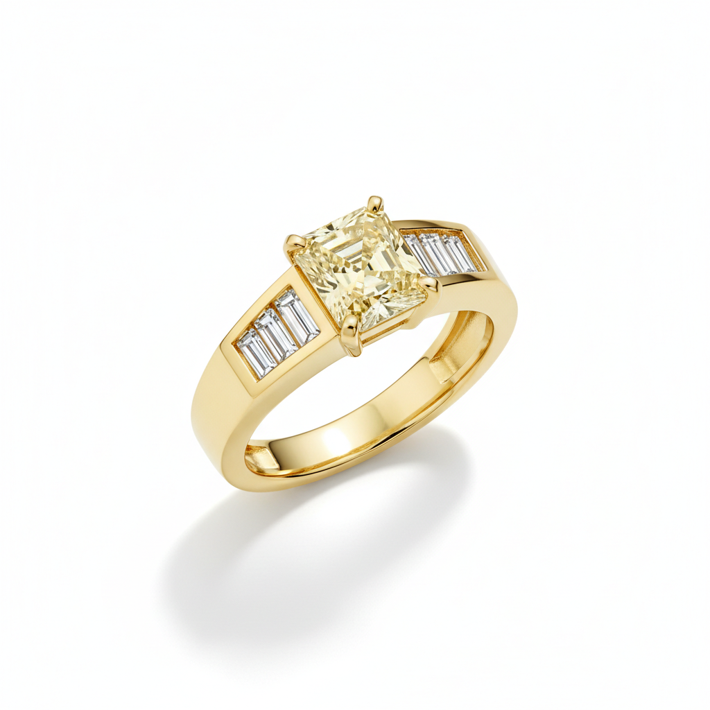 The 'Metropolis' Radiant: Bold Fancy Yellow Diamond Ring with Architectural Structure