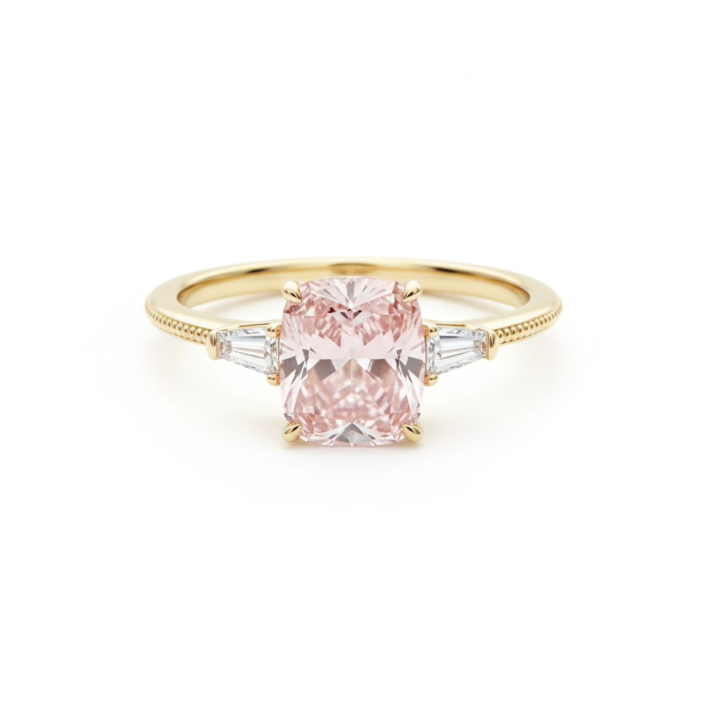The "Antique Blush" Cushion Cut Milgrain Engagement Ring