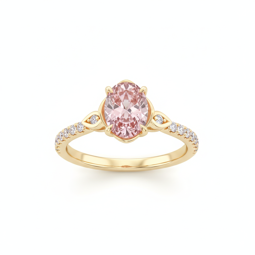 The "Whisper of Petals" Oval Pink Diamond Pavé Engagement Ring