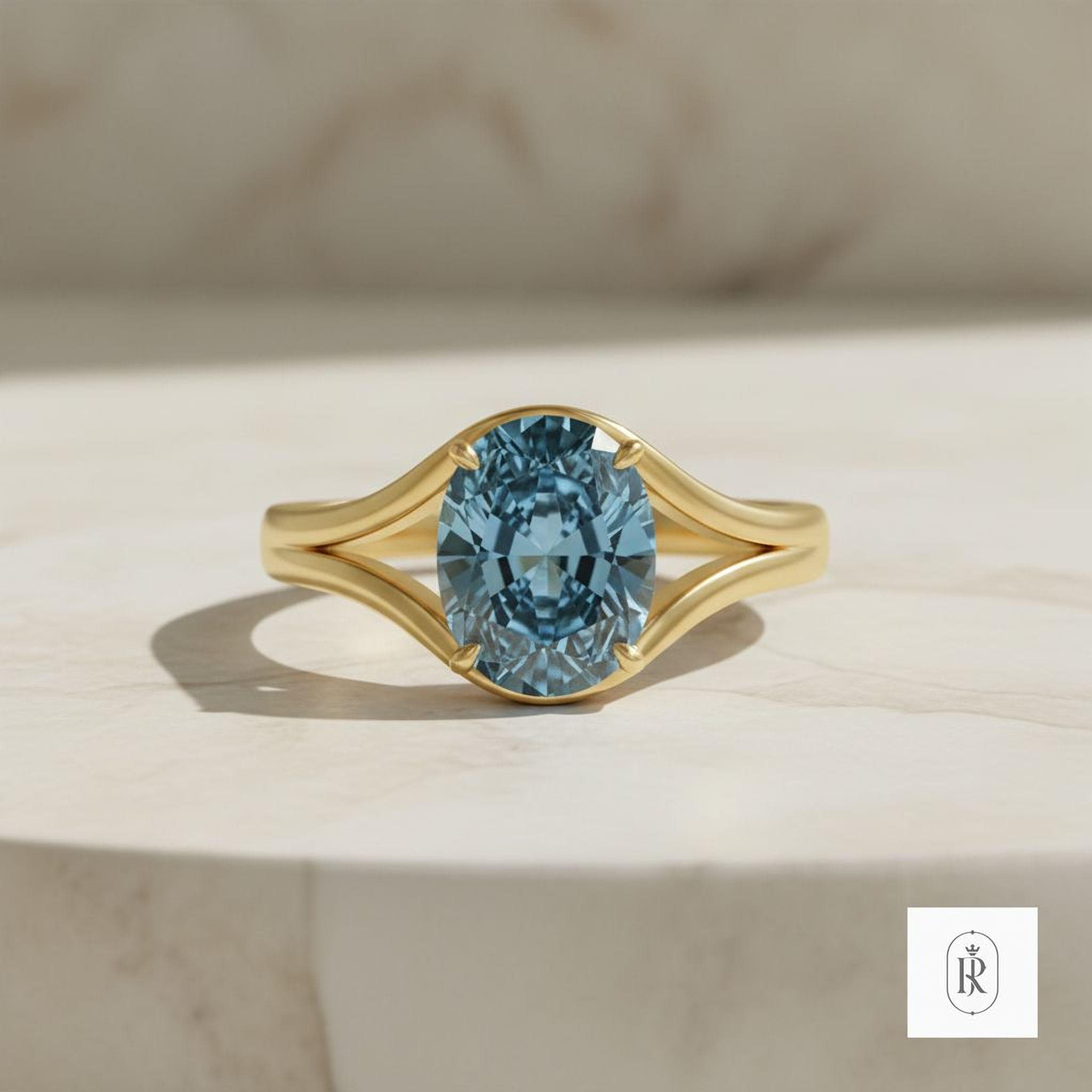 Oval Blue Diamond Ring: Fancy Vivid Lab Grown - 14K Solid Gold — View 1 of custom handcrafted Lab Diamond jewellery in 14K White Gold