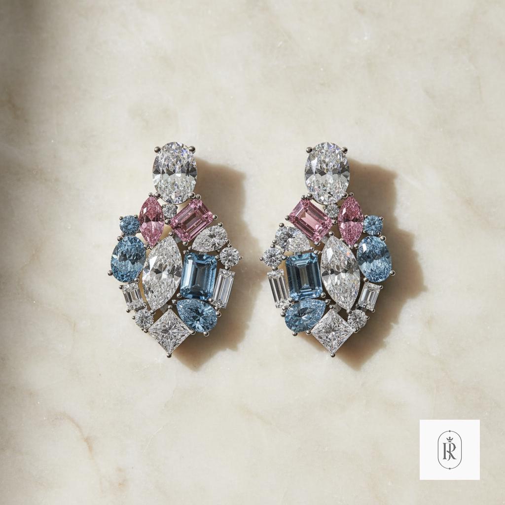 11.48ct Mix Shapes Lab Diamond Earrings | 14K White Gold, Prong Set, Handmade High Earrings — View 1 of custom handcrafted Lab Diamond jewellery in 14K White Gold