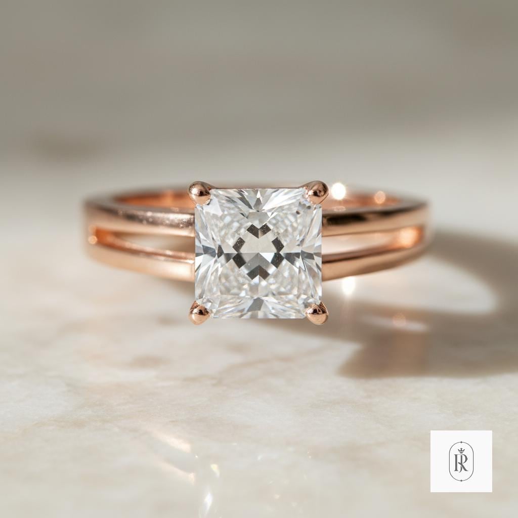 Radiant Cut Moissanite Ring: 14K Gold Solitaire, Sustainable