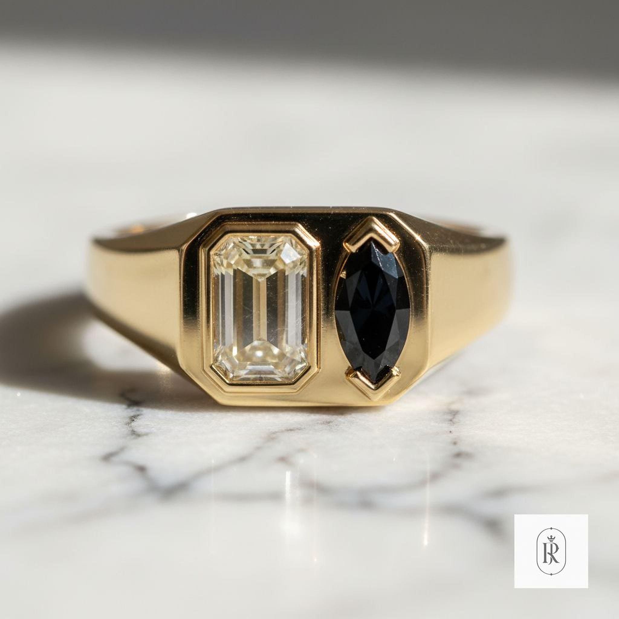 Engagement Ring: Fancy Yellow & Black Lab Diamonds - 14K Gold — View 1 of custom handcrafted Lab Diamond jewellery in 14K White Gold