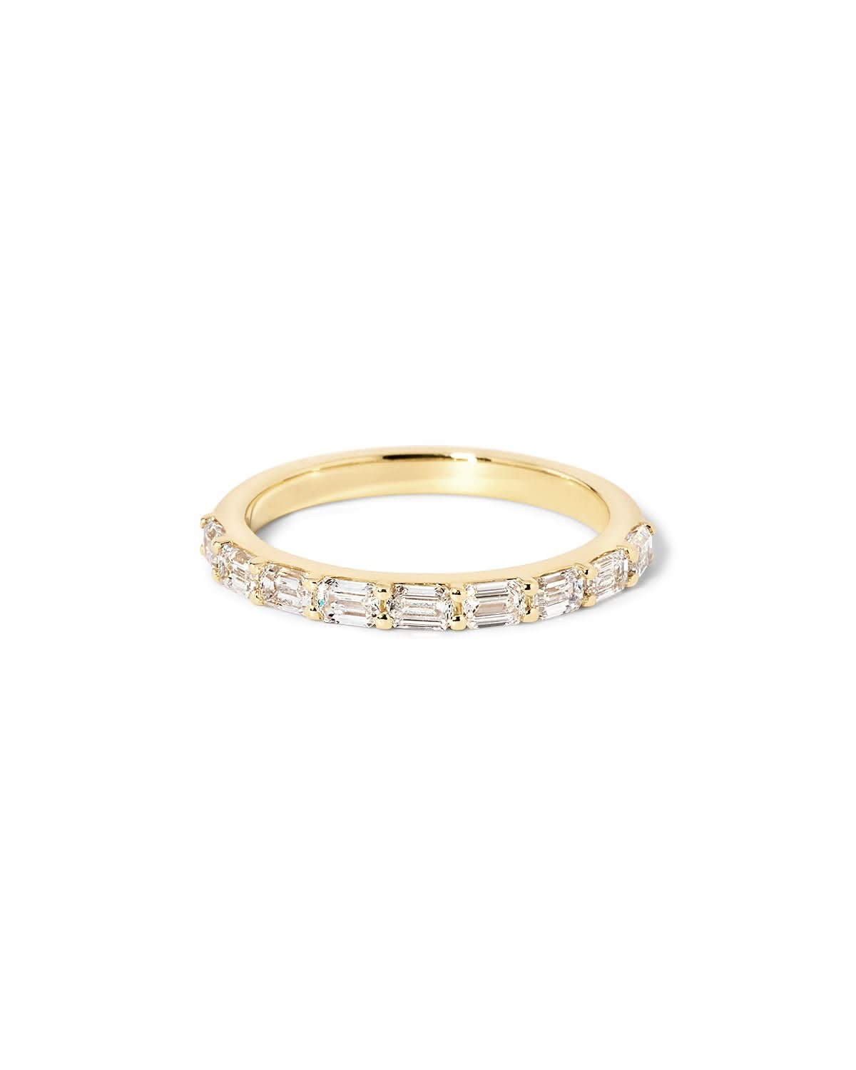 Double Prong East West Emerald Floating Diamond Ring