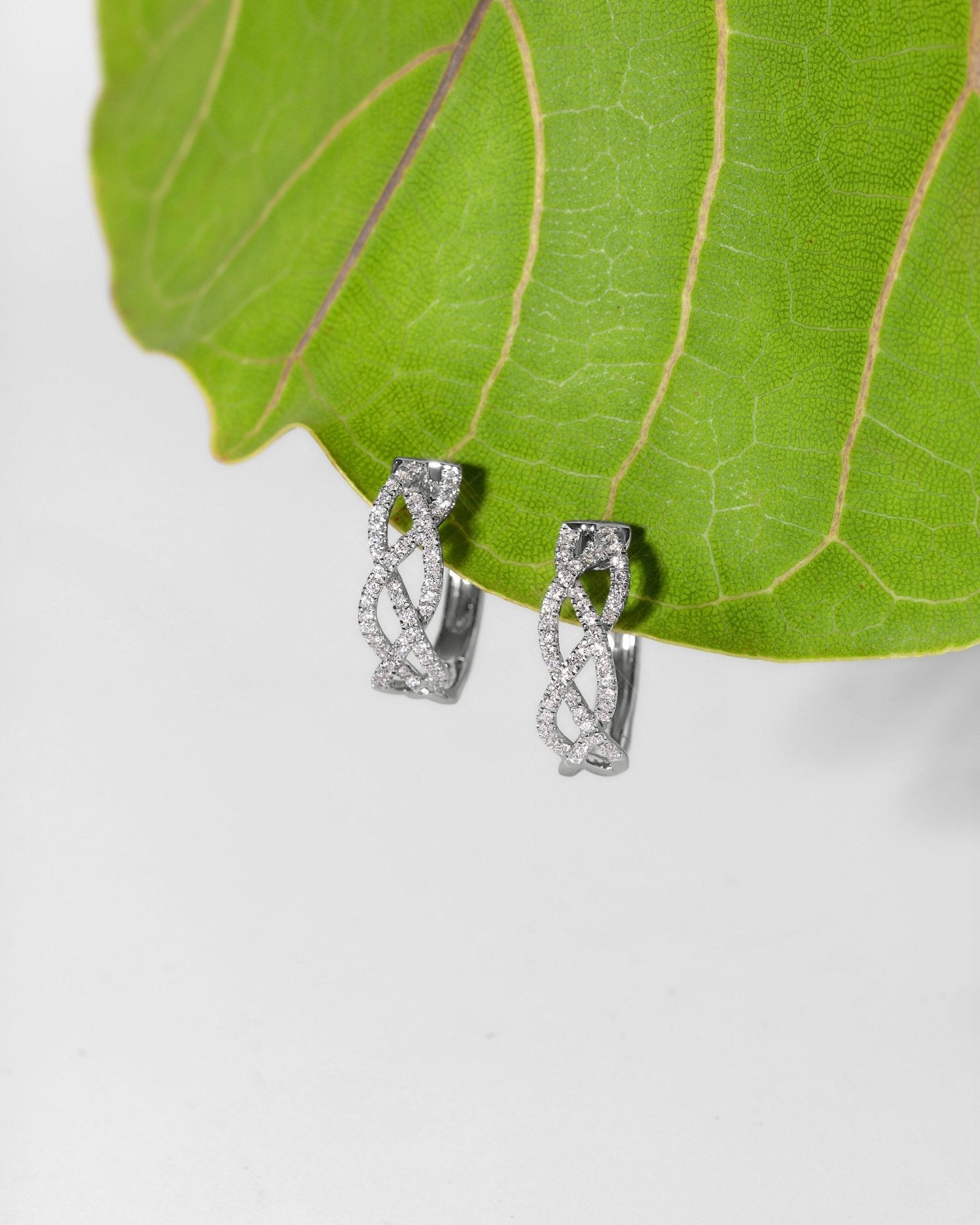 18mm 14k White Gold Pavé Braided Hoops