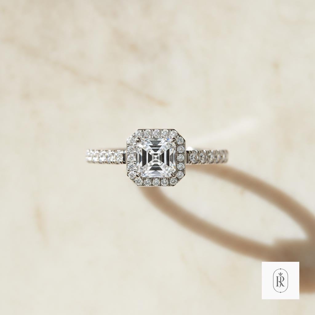 1.41ct Asscher Lab Diamond Engagement Ring 14K White Gold Halo Ring — View 1 of custom handcrafted Lab Diamond jewellery in 14K White Gold