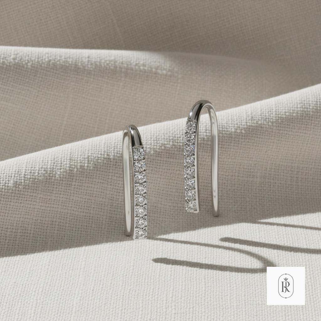 14K White Gold Lab Diamond Hoop Earrings, Handmade Glimmer Huggies — View 1 of custom handcrafted Lab Diamond jewellery in 14K White Gold
