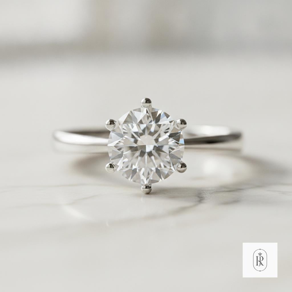 1.00ct Round Lab Diamond Engagement Ring 14K White Gold Solitaire Prong Set Bridal Ring