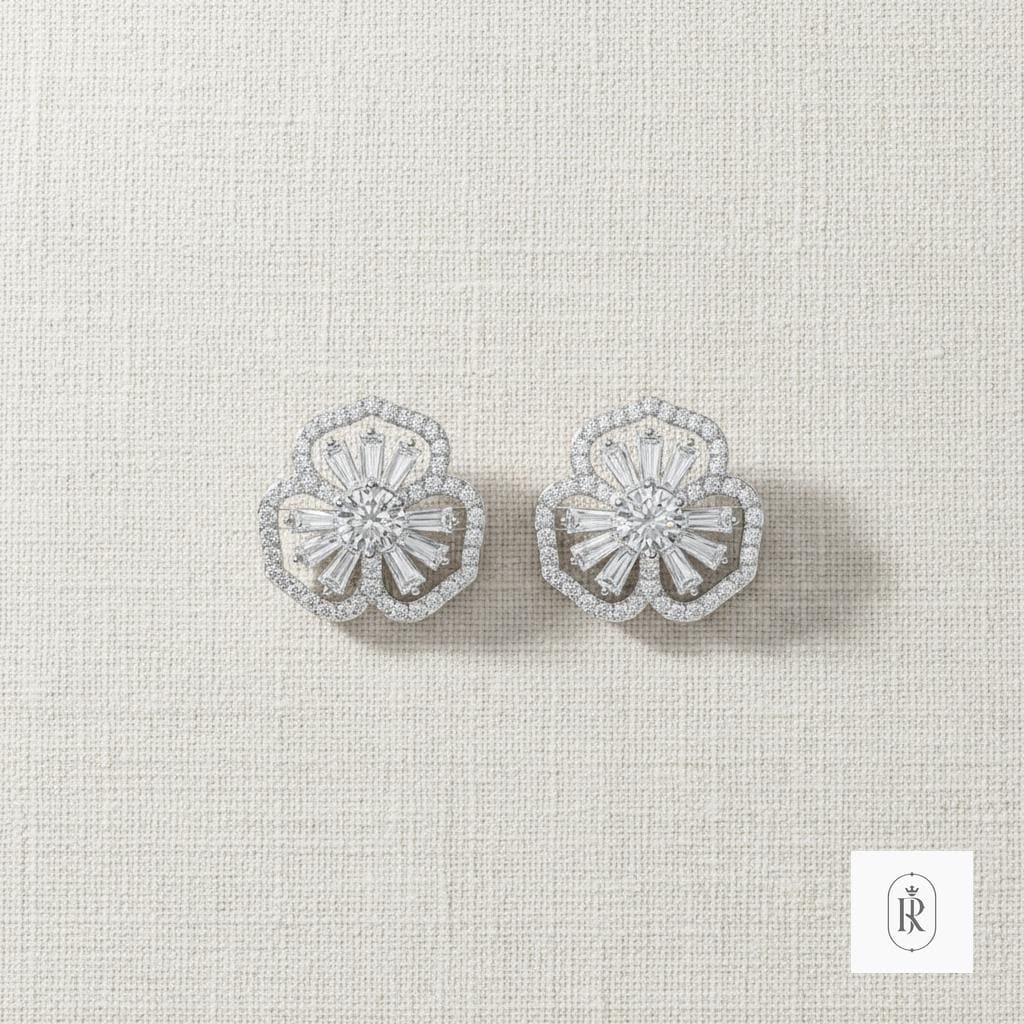 4.32ct Taper Lab Diamond Stud Earrings 14K White Gold | Prong Set, Handmade Fashion Earrings