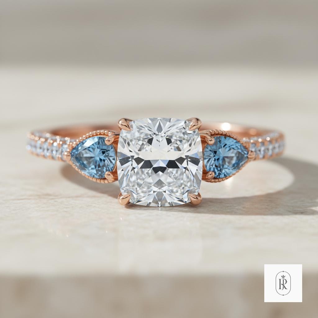 Engagement Ring: Fancy Blue Lab Diamond - 14K Rose Gold