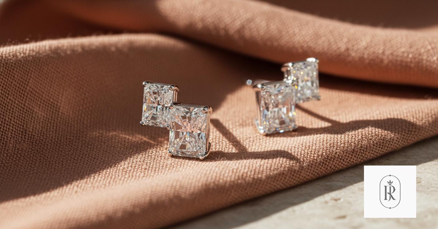 2.98ct Radiant Lab Diamond Stud Earrings 14K White Gold | Prong Set Handmade Jewelry — View 1 of custom handcrafted Lab Diamond jewellery in 14K White Gold