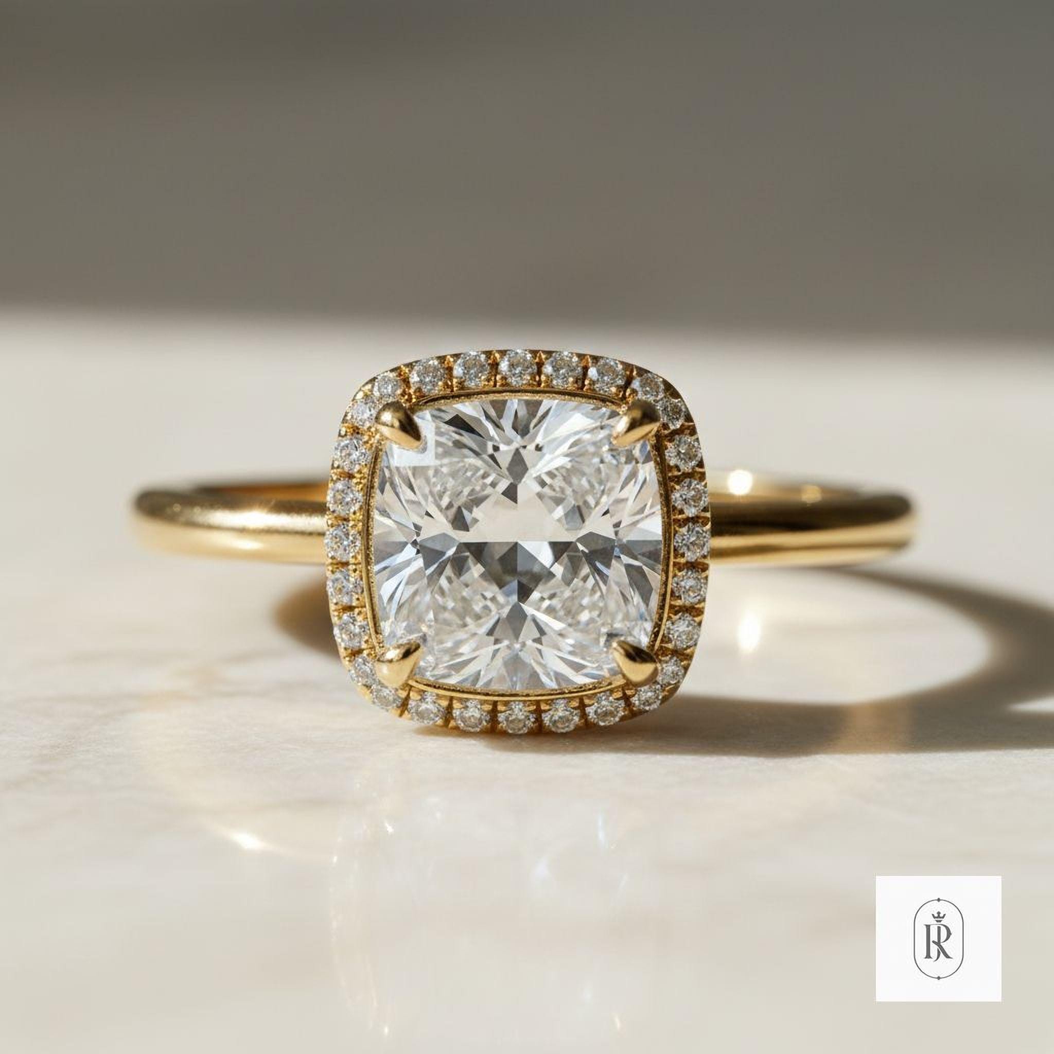 Cushion Cut Diamond Ring: Lab Grown Fancy Yellow Halo (14K Two Tone) — View 1 of custom handcrafted Lab Diamond jewellery in 14K White Gold