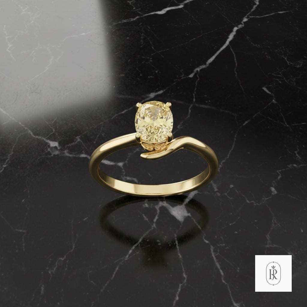 Engagement Ring: Canary Yellow Oval Lab Diamond - 14K Solid Gold — View 1 of custom handcrafted Lab Diamond jewellery in 14K White Gold