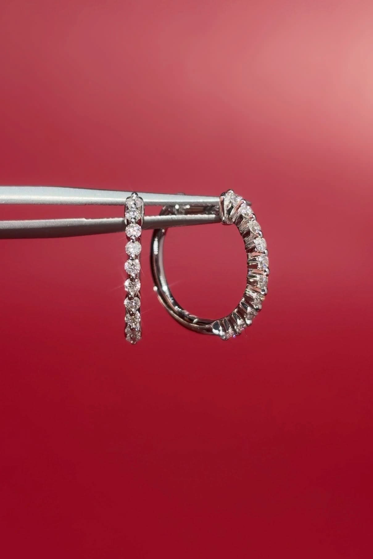 15mm Floating Diamond Hoops 14k White Gold