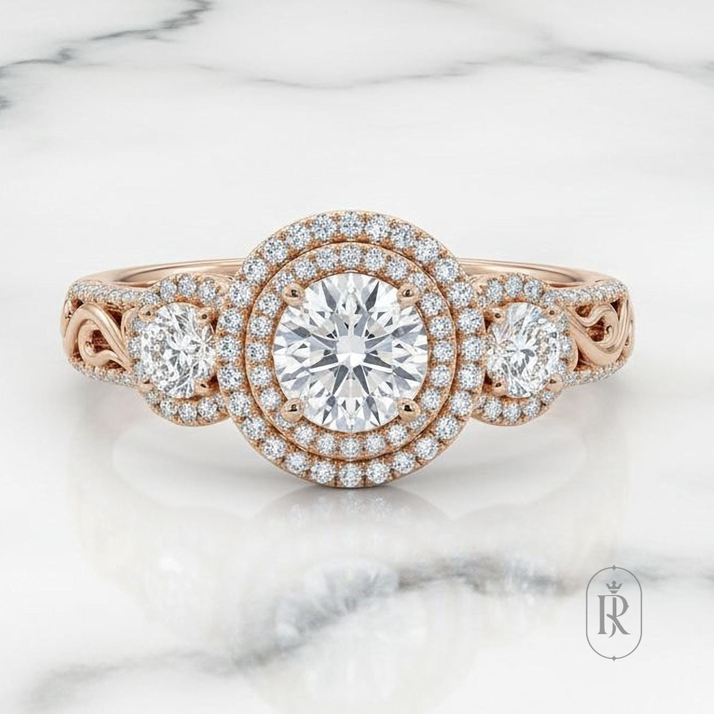2ct Lab Diamond Engagement Ring: 14K Gold, Royal Blue Sapphire — View 1 of custom handcrafted Lab Diamond jewellery in 14K White Gold