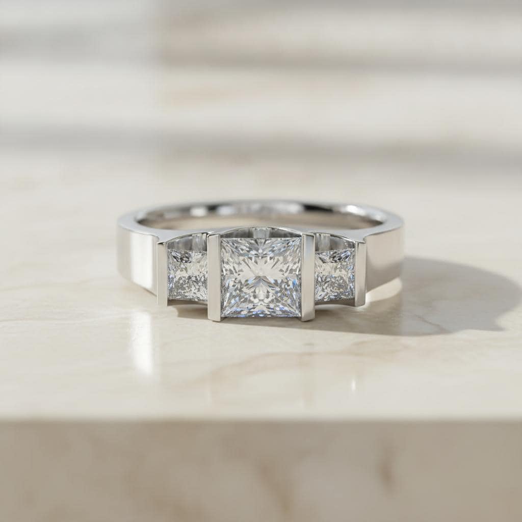 1.51ct Princess Lab Diamond Engagement Ring | 14K White Gold Bar Set Bridal Ring — View 1 of custom handcrafted Lab Diamond jewellery in 14K White Gold
