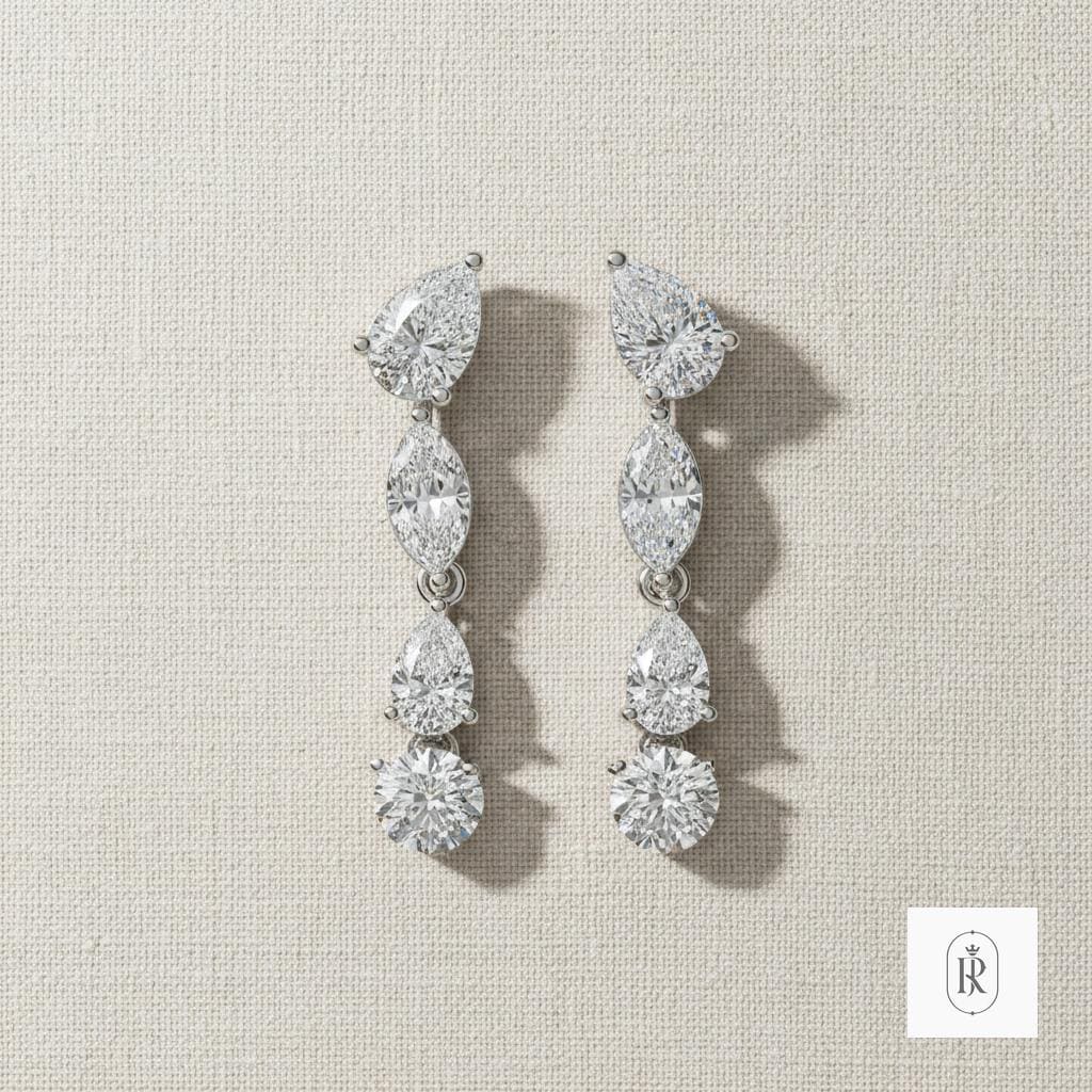 2.93ct Marquise Lab Diamond Drop Earrings | 14K White Gold, Prong Set, Pear Accents — View 1 of custom handcrafted Lab Diamond jewellery in 14K White Gold