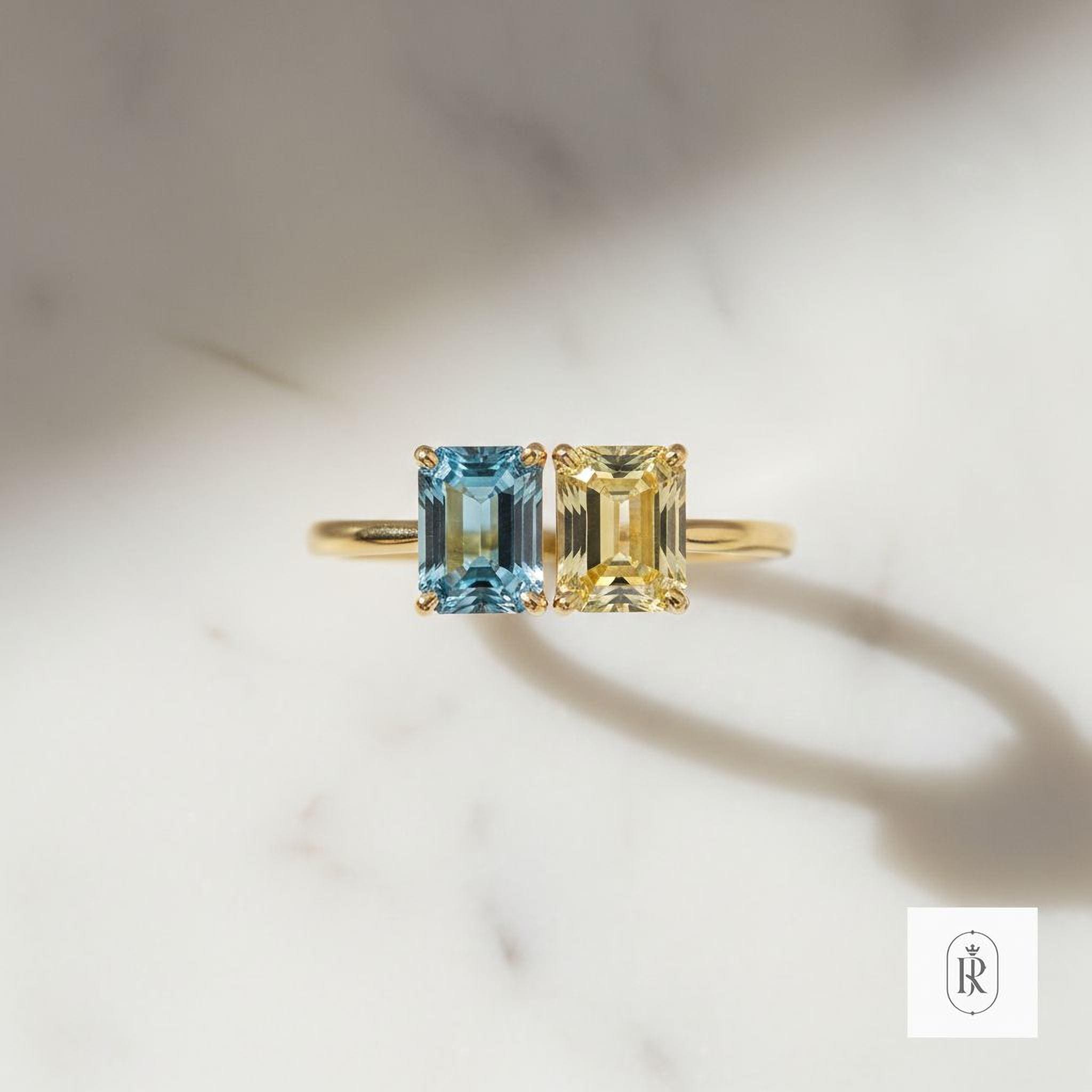 Fancy Blue and Yellow Diamond Ring - Two-Stone Toi et Moi in 14K Gold