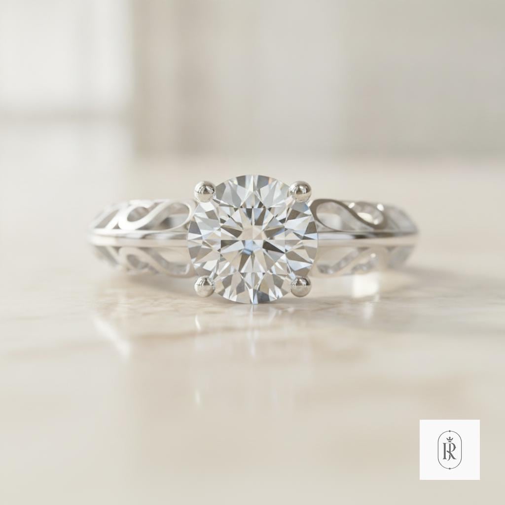 1.07ct Round Lab Diamond Engagement Ring | 18K White Gold Solitaire Bridal Ring — View 1 of custom handcrafted Lab Diamond jewellery in 14K White Gold