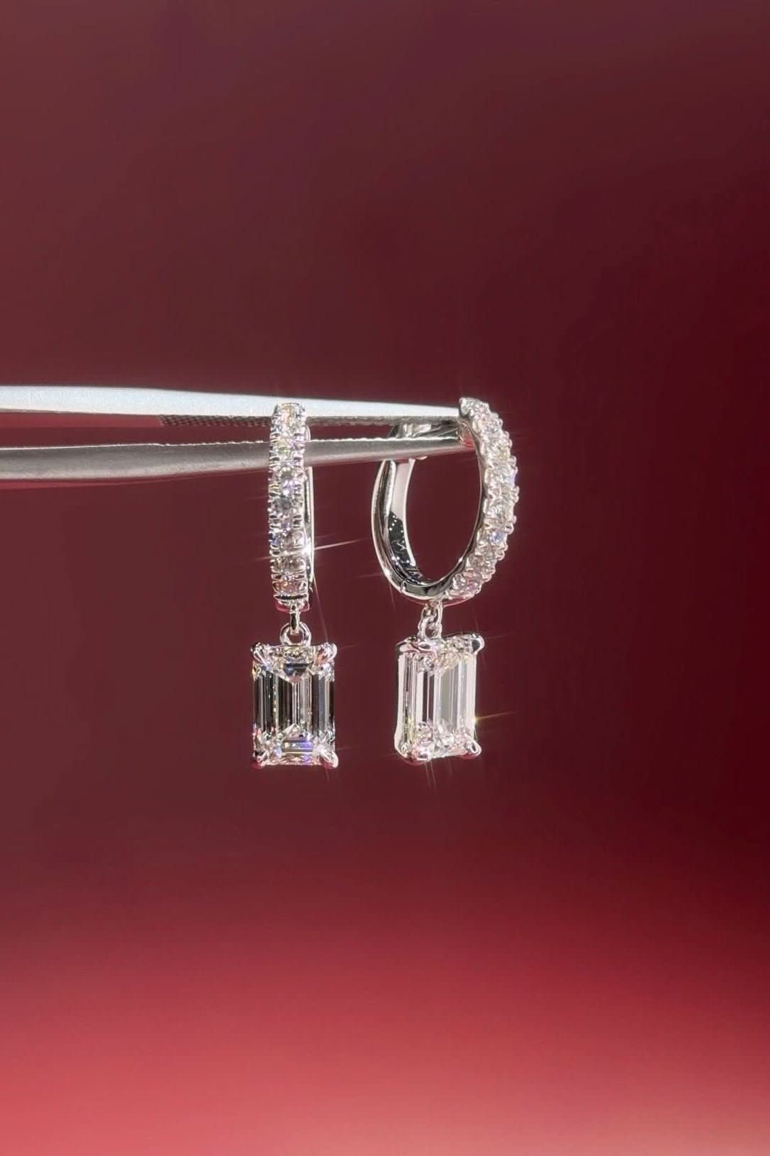 Emerald Diamond Drop Hoops White Gold