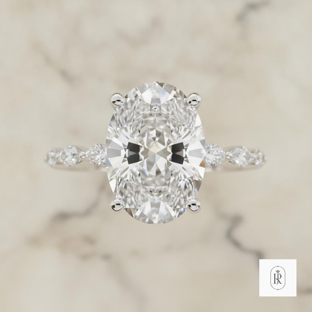 Oval Lab Diamond Engagement Ring, 2.34ct, 14K White Gold, Prong Set Side Stones