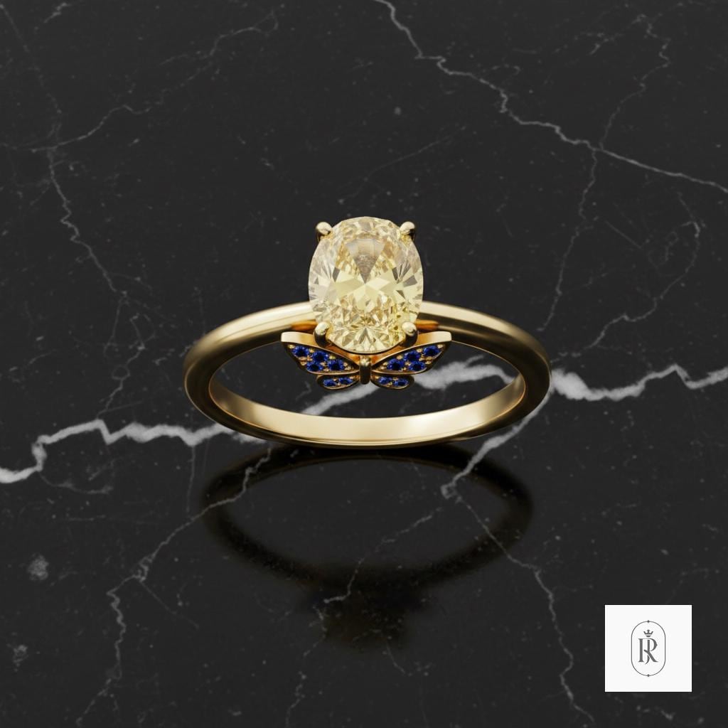 Canary Yellow Oval Diamond Ring - Lab Grown, 14K Gold