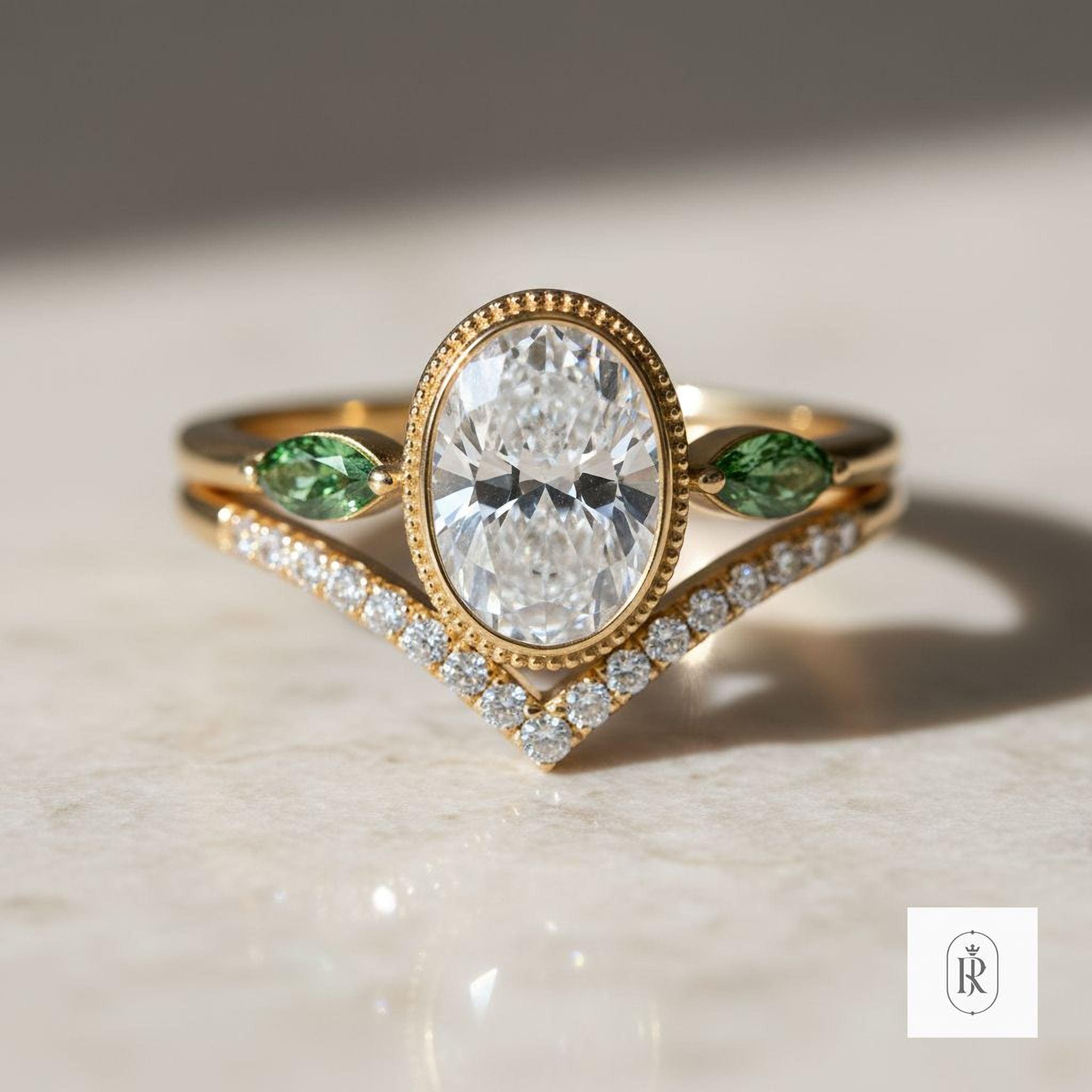 Fancy Green Diamond Ring: 14K Yellow Gold Lab Grown Engagement — View 1 of custom handcrafted Lab Diamond jewellery in 14K Yellow Gold
