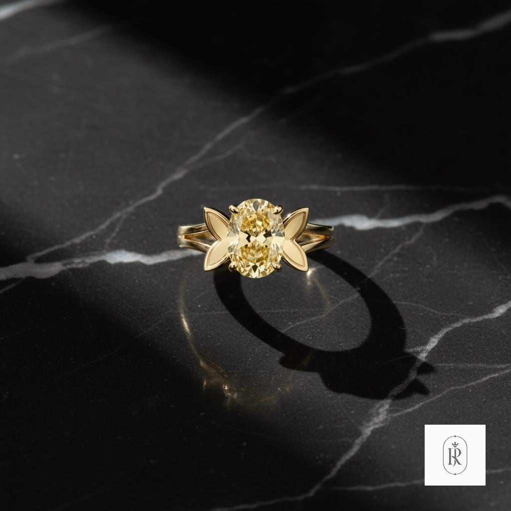 Yellow Oval Diamond Engagement Ring - 2ct Lab-Grown, 14K Gold — View 1 of custom handcrafted Lab Diamond jewellery in 14K White Gold