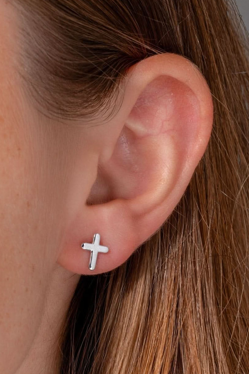 White Gold Cross Studs