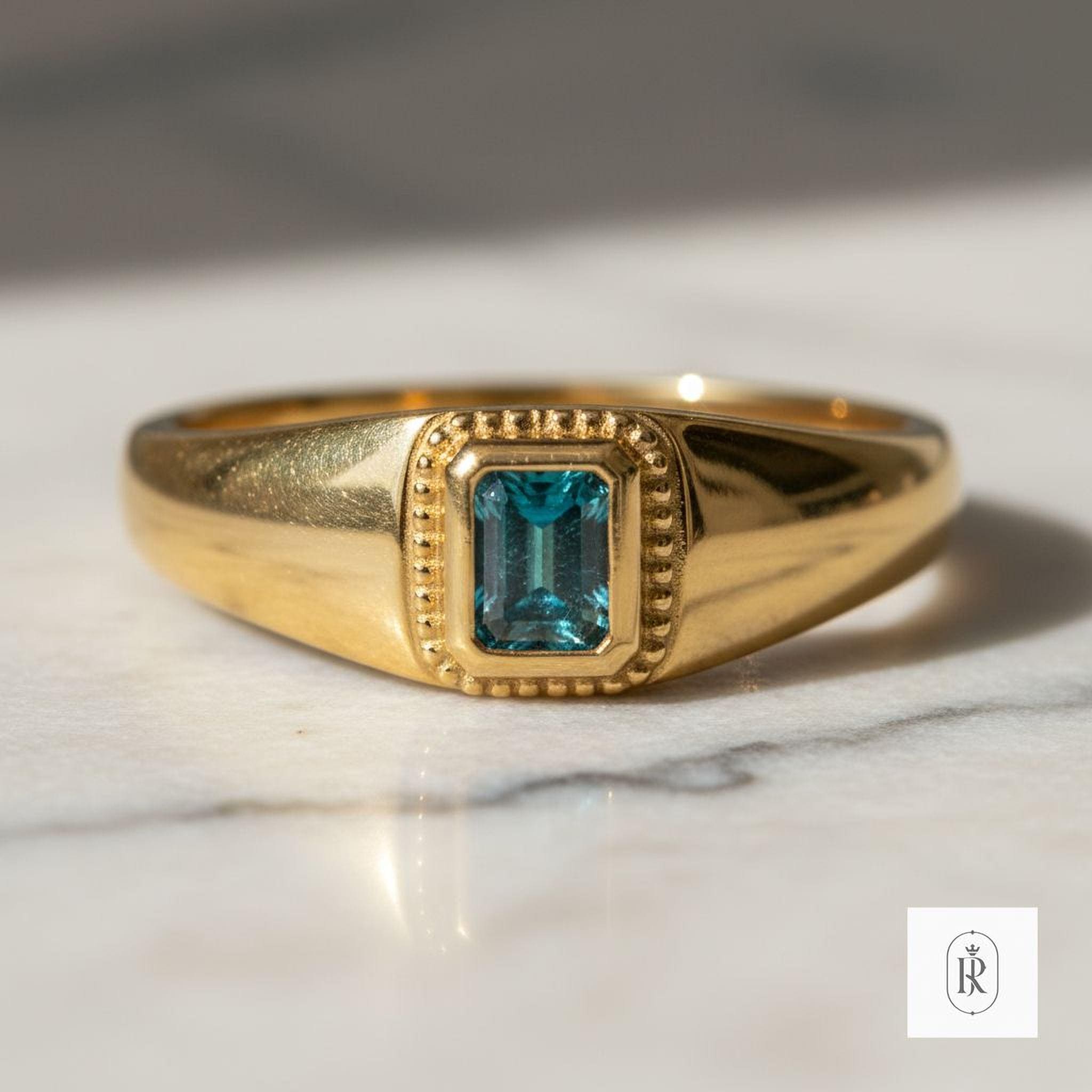 Lab Grown Diamond Ring: Teal Emerald Cut - 14K Yellow Gold — View 1 of custom handcrafted Lab Diamond jewellery in 14K Yellow Gold