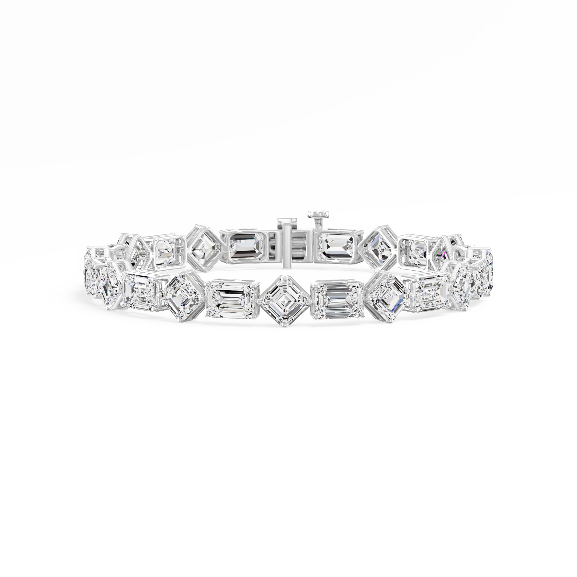 25ct Asscher Lab Diamond Tennis Bracelet 14K Solid Gold — View 1 of custom handcrafted Lab-Created Diamond jewellery in 14K White Gold