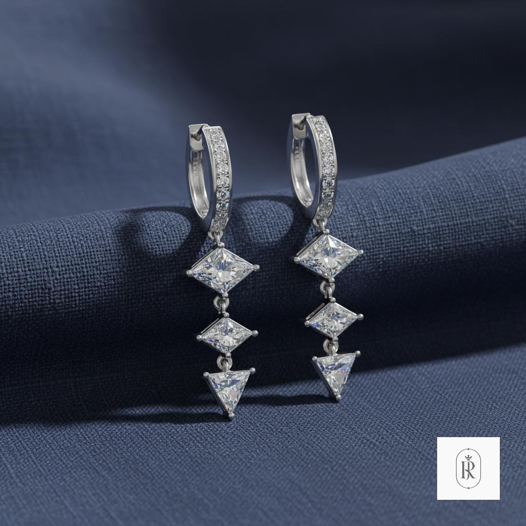 2.22ct Lab Diamond Lozenge Trilliant Stud Earrings 14K White Gold Prong Set — View 1 of custom handcrafted Lab Diamond jewellery in 14K White Gold