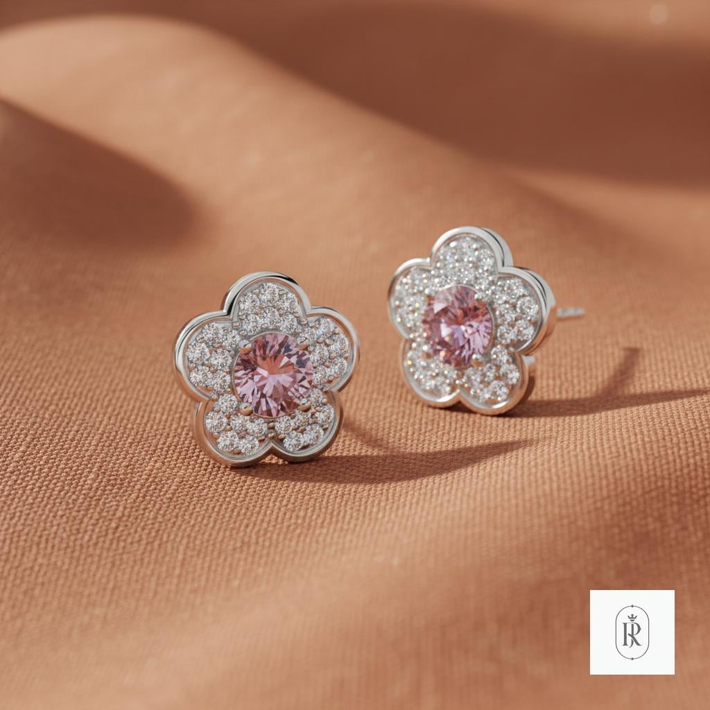 1.08ct Round Lab Diamond Flower Stud Earrings 14K White Gold Prong Set VVS-VS Clarity