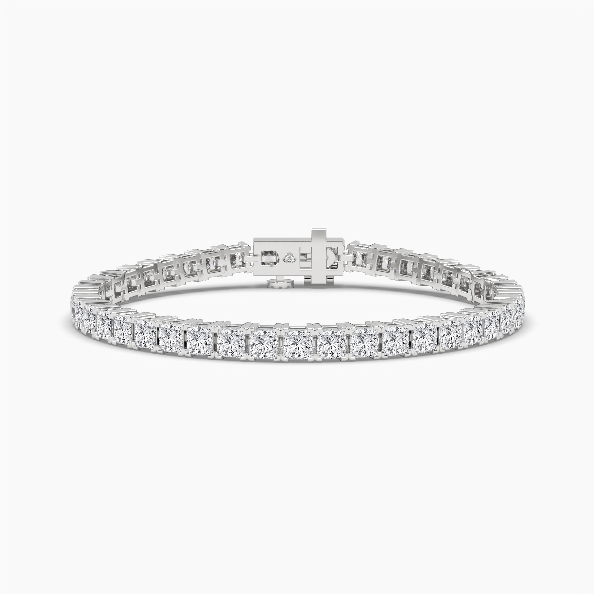 7.165ct Princess Lab Diamond Tennis Bracelet 14K Solid Gold — View 1 of custom handcrafted Lab-Created Diamond jewellery in 14K White Gold