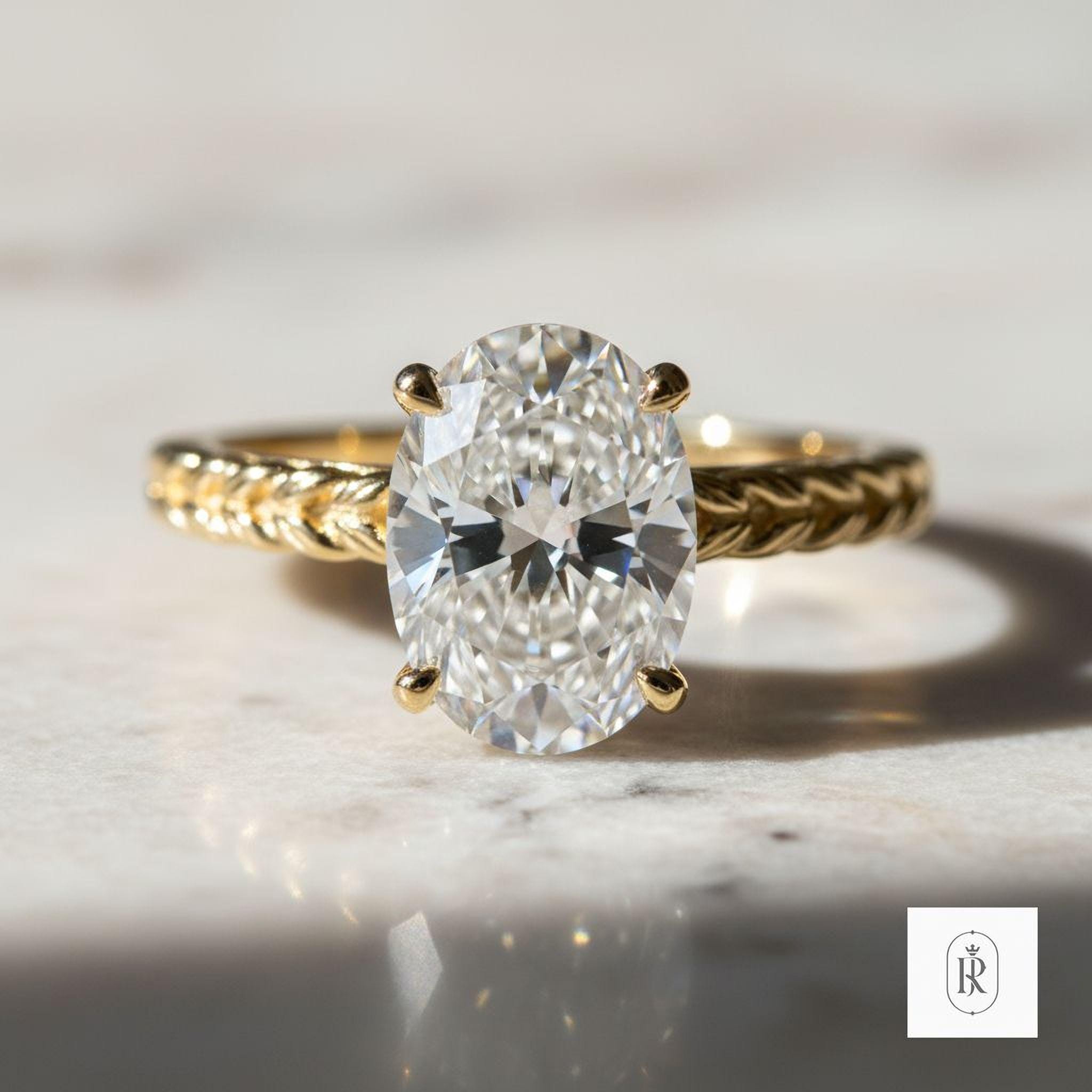 Engagement Ring: Oval Lab Diamond - Dainty 14K Solid Gold