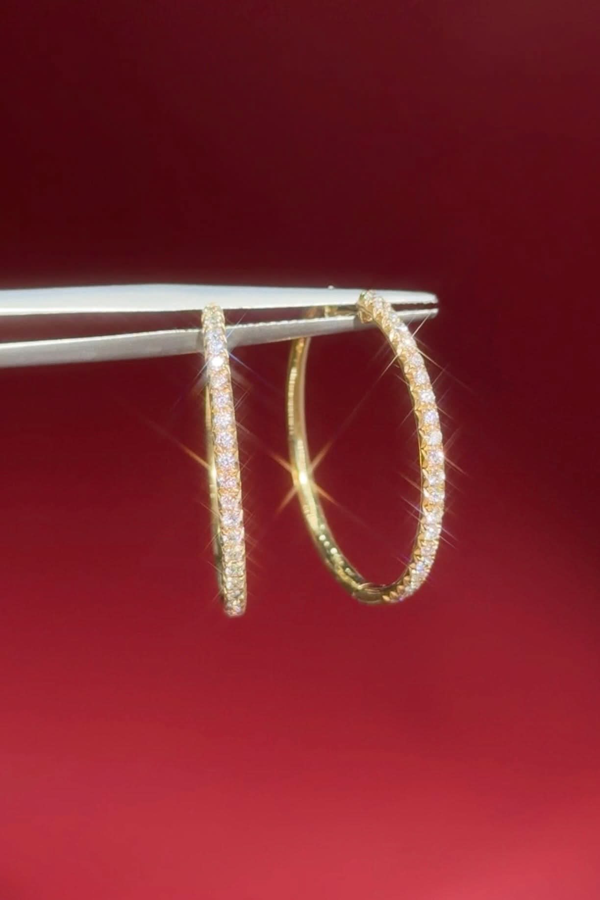 Fine 25mm Pavé Hoops Yellow Gold