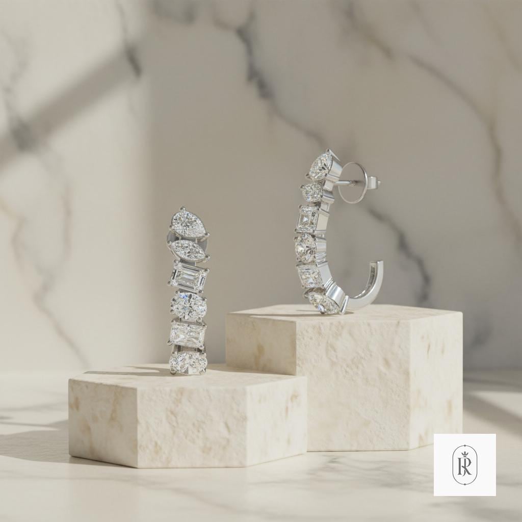 1.40ct Mix Shapes Lab Diamond Stud Earrings 14K White Gold Prong Set — View 1 of custom handcrafted Lab Diamond jewellery in 14K White Gold