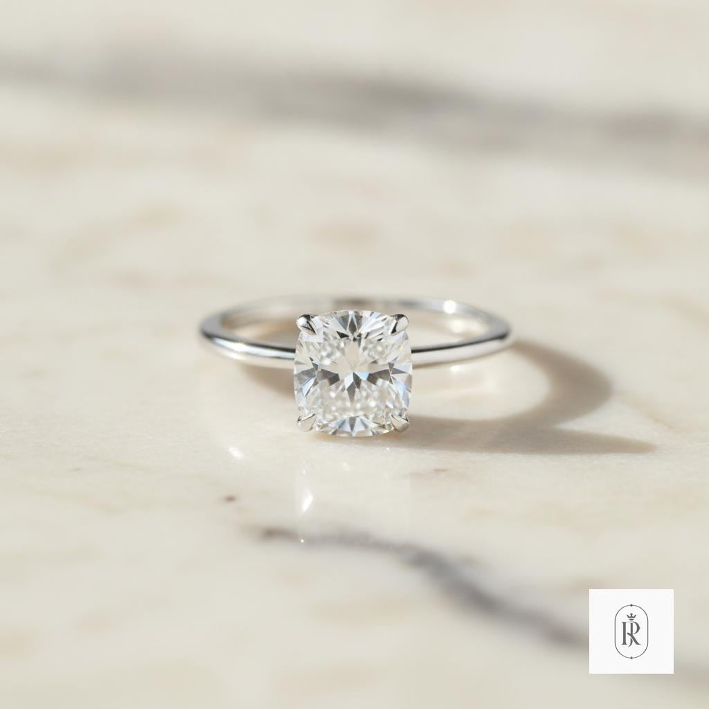 1.02ct Cushion Lab Diamond Engagement Ring | 14K White Gold Solitaire Prong Set
