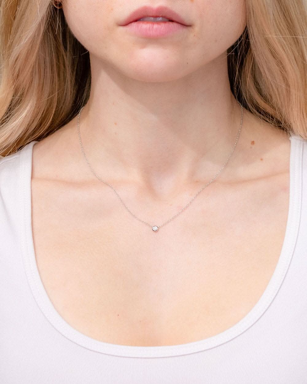 Mini Diamond Bezel Necklace 14k White Gold
