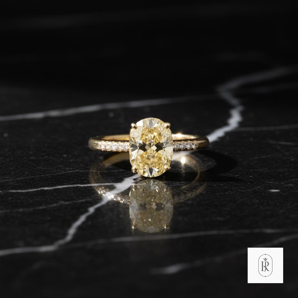 Oval Yellow Diamond Ring: 2ct Lab-Grown Stone - 14K Solid Gold — View 1 of custom handcrafted Lab Diamond jewellery in 14K White Gold