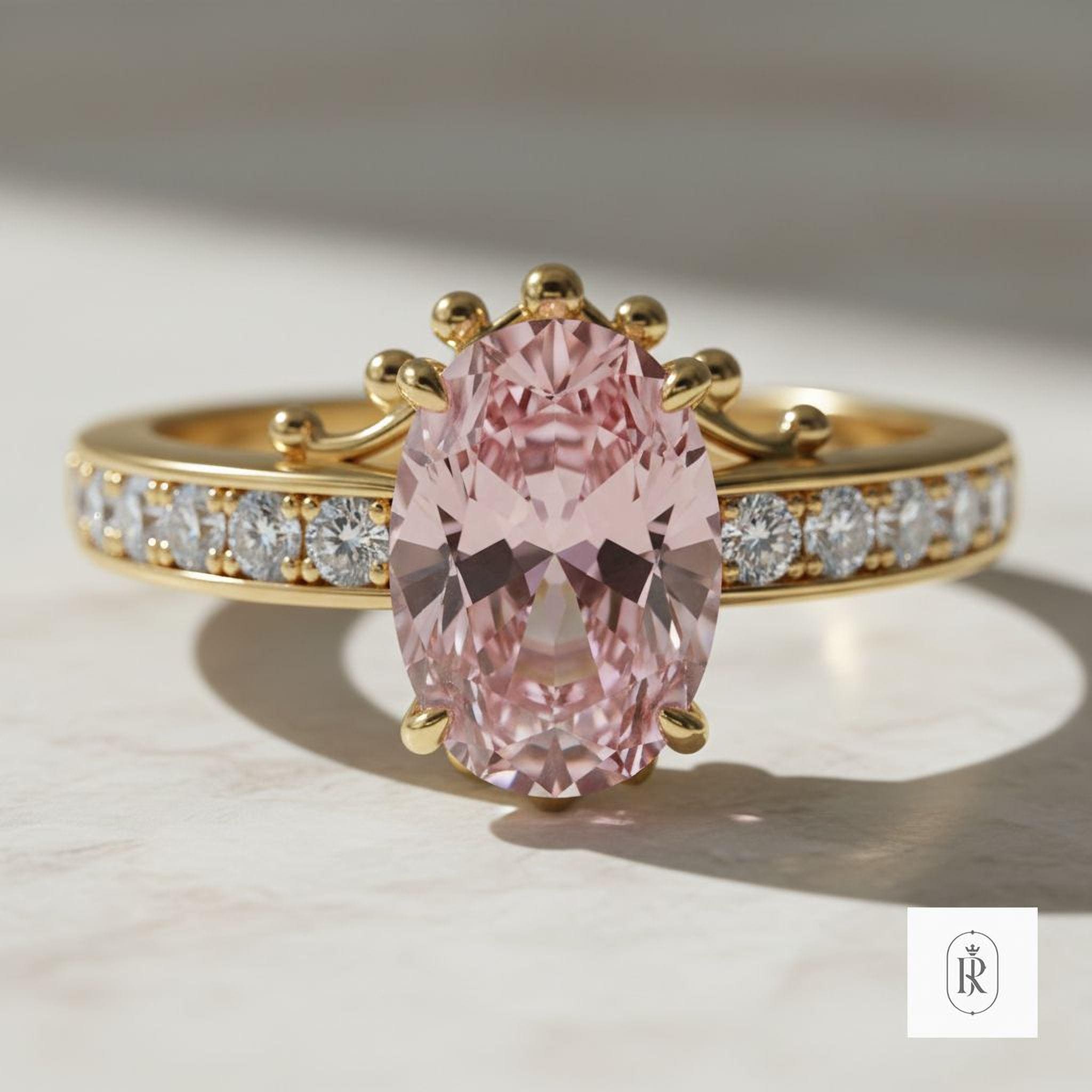 Fancy Pink Diamond Ring: Ethical Lab Grown (Oval, 14K Gold) — View 1 of custom handcrafted Lab Diamond jewellery in 14K White Gold