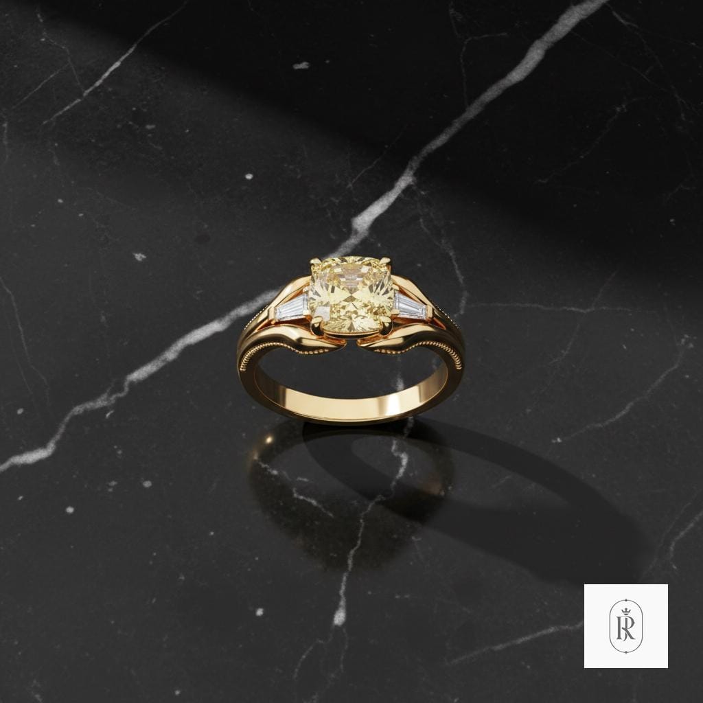 Canary Yellow Cushion Diamond Ring - 0.75ct Lab Grown, 14K Gold — View 1 of custom handcrafted Lab Diamond jewellery in 14K White Gold