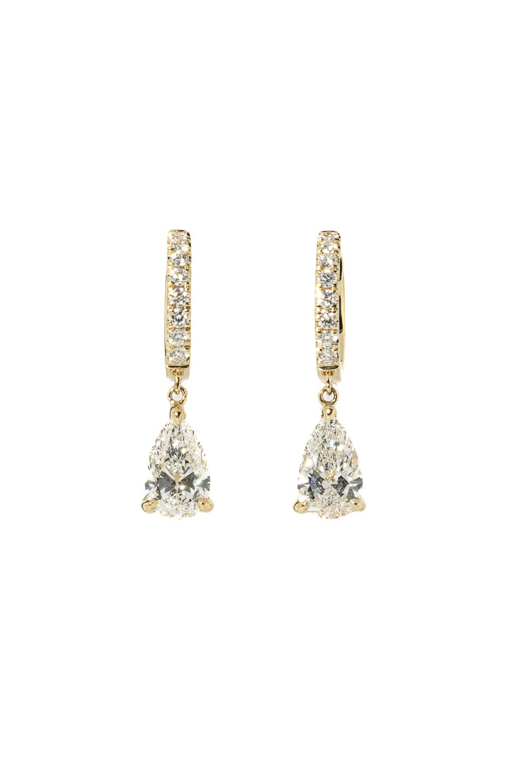 Pear Diamond Drop Hoops Yellow Gold