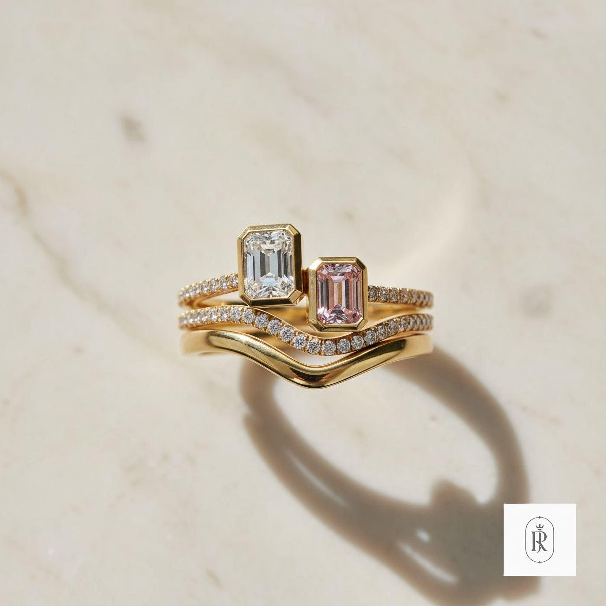 Emerald Cut Pink Diamond Ring: Lab Grown, 14K Yellow Gold - Sustainable