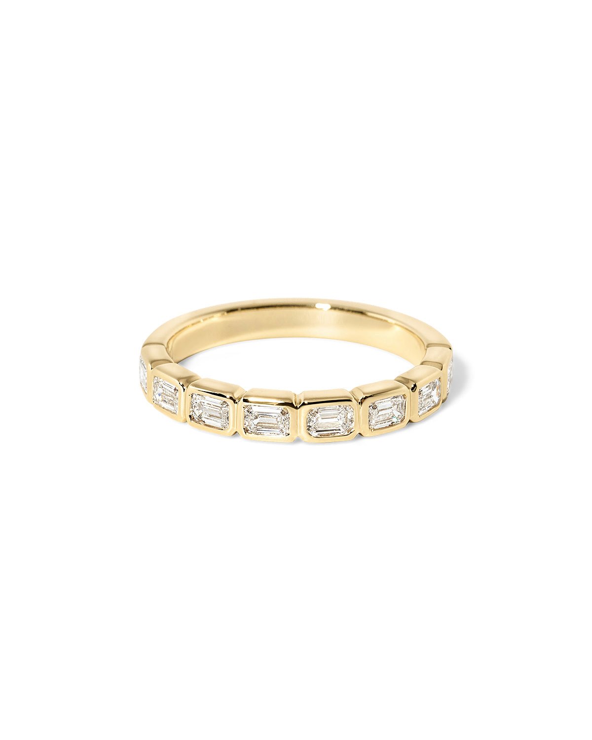East-West Emerald Bezel Diamond Ring