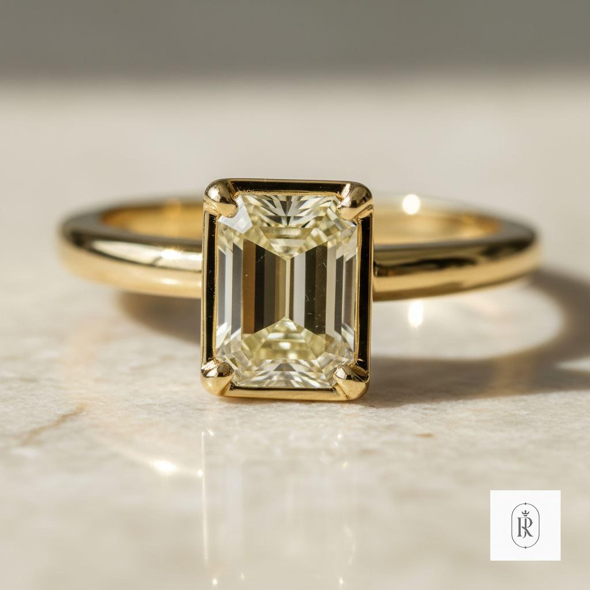 Lab-Grown Yellow Diamond Ring: Emerald Cut (14K Solid Gold) — View 1 of custom handcrafted Lab Diamond jewellery in 14K White Gold