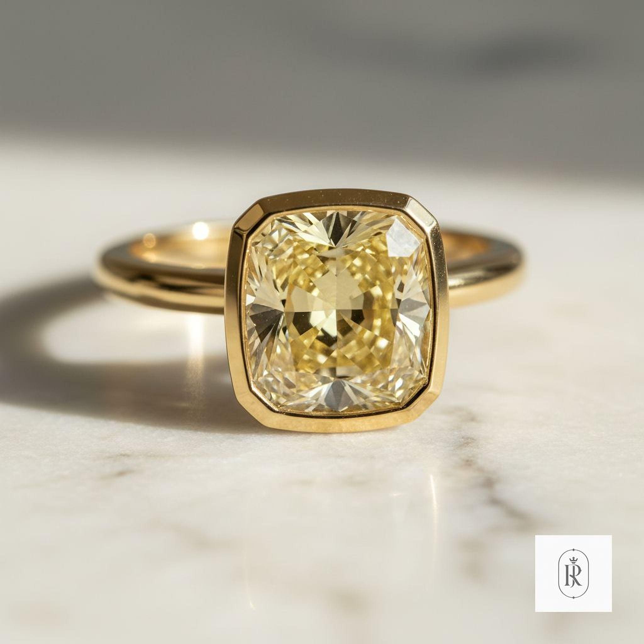 Radiant Cut Yellow Diamond Ring: Fancy Vivid, 14K Gold - Natural Stone — View 1 of custom handcrafted Lab Diamond jewellery in 14K White Gold