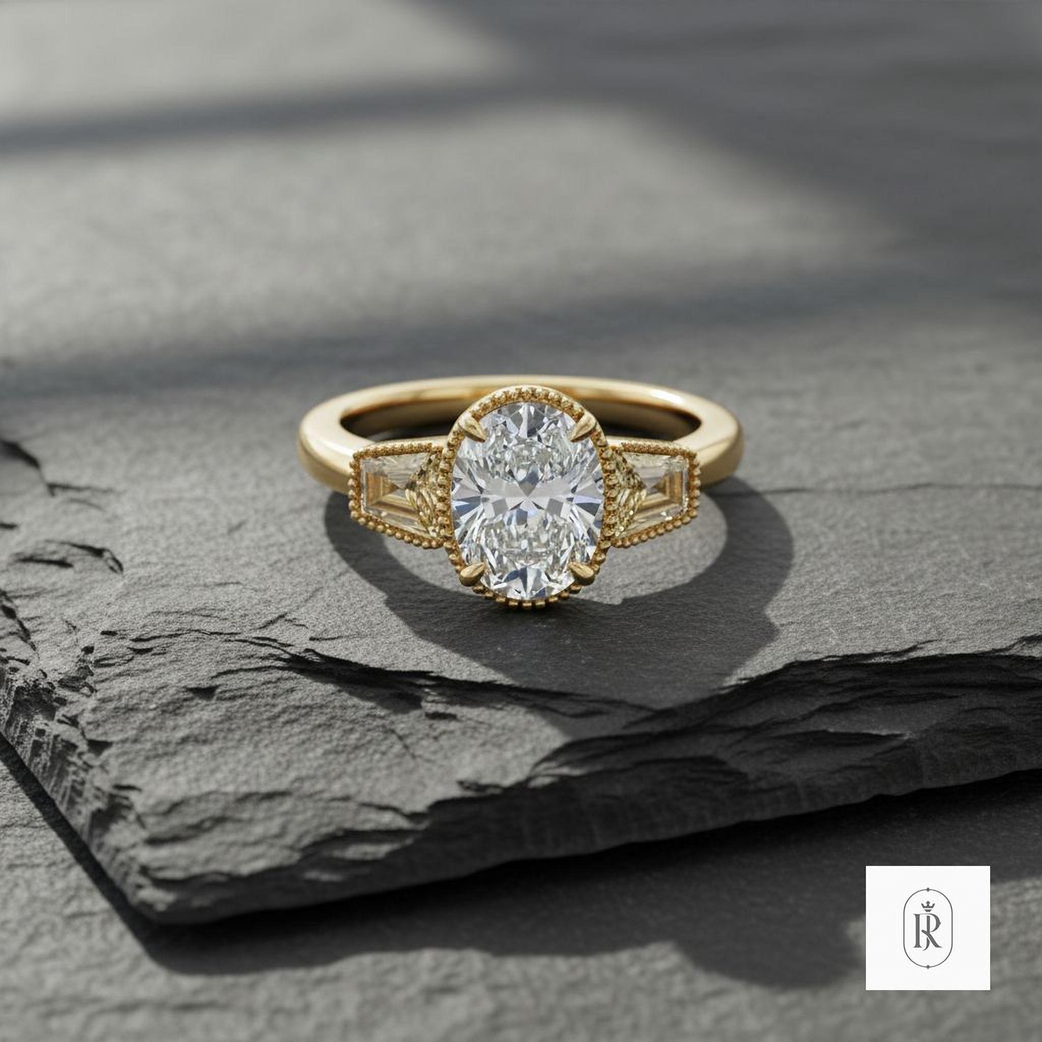 Yellow Trapezoid Diamond Ring - Fancy Intense, 14K Gold