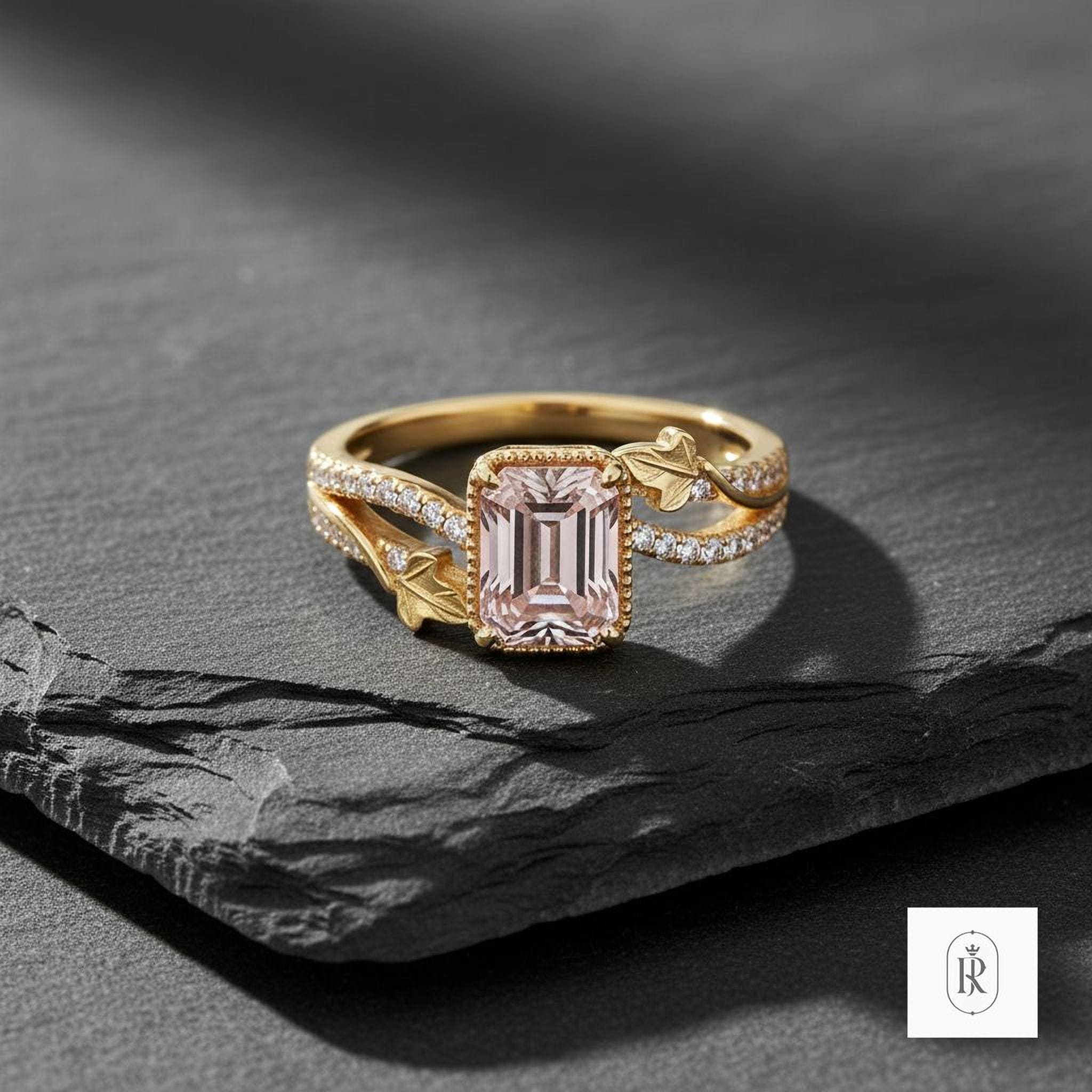 Fancy Pink Lab Diamond Ring: 0.68ct Emerald Cut, 14K Gold — View 1 of custom handcrafted Lab Diamond jewellery in 14K White Gold