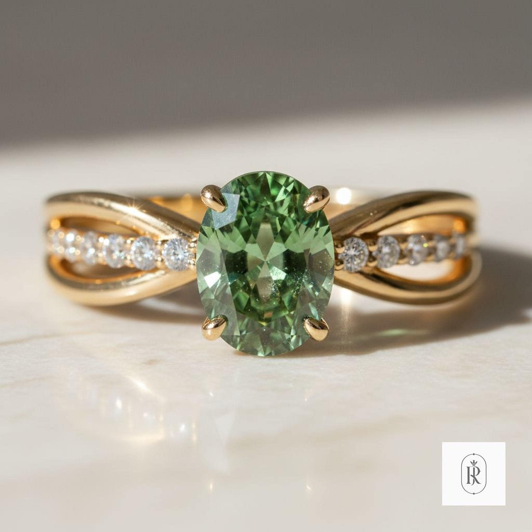 Lab-Grown Green Diamond Ring, Oval Cut (0.28ct, 14K Gold) — View 1 of custom handcrafted Lab Diamond jewellery in 14K White Gold